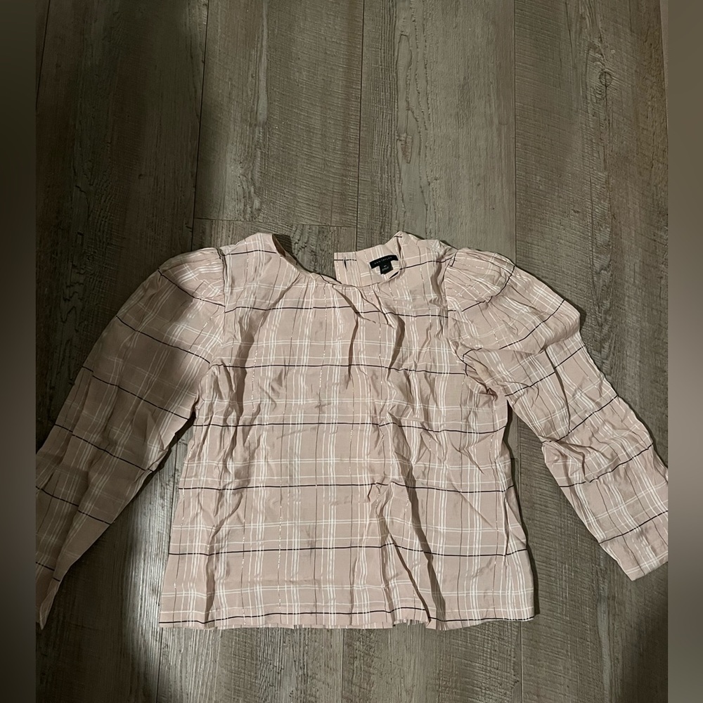 Ann Taylor Checked Button Back Top, Baby Pink, XS